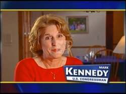 ["The 2004 political TV ad for Mark Raymond Kennedy features his wife, Debbie Kennedy, endorsing his accomplishments as a Congressman. She praises his legislative effectiveness, especially relating to family policies, children, and education. Debbie highlights Mark's positive impact on education and family finances, reinforcing his dedication to supporting families."]