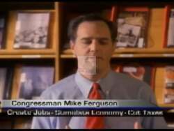 ["In the 2003 political TV ad, Republican candidate Mike Ferguson emphasizes economic revitalization primarily through tax cuts and smarter government spending. Addressing from various settings including podiums and an office, Ferguson consistently advocates for policies aimed at boosting job creation and optimizing governmental efficiency to ensure economic growth and direct benefits to families."]