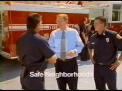 ["In his 2002 presidential campaign ad, Republican Party candidate John Porter presents himself as a committed and experienced community leader. Through various scenes of him speaking at a community gathering and addressing local initiatives, the ad emphasizes his dedication to community safety, education, and veteran services, highlighting his longstanding service as councilman, mayor, and senator in Nevada."]