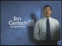 ["In his 2006 campaign ad, Republican Jim Gerlach prominently opposes President Bush's immigration policies, including the guest worker program. Gerlach advocates for stringent border security and tougher immigration laws, positioning himself as a hardliner on these issues. His serious demeanor and formal settings emphasize his commitment to enhancing border control and legal consequences for violations."]
