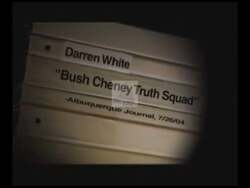 ["The 2008 political TV ad targets Democratic candidate Darren White, criticizing his alignment with former President George W. Bush's policies. The ad features various scenes showing White at a podium, confidently engaging with the audience, with overlaid text and imagery highlighting his support for Bush's unpopular policies, portraying this alliance negatively."]