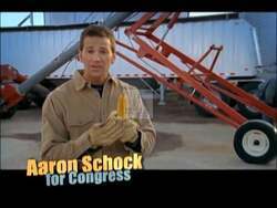 ["In his 2008 political ad, Republican candidate Aaron Schock stands in various Illinois cornfields, vigorously endorsing biofuels and the agricultural sector as key to economic security and energy independence. The ad emphasizes Schock's commitment to supporting local agriculture and biofuel production, connecting these issues to broader economic and energy strategies."]
