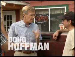 ["In the 2009 political ad for Doug Hoffman, the video criticizes competitors Didi Scozzafava and Bill Owens, portraying them as fiscally irresponsible and too liberal, aligning them with Nancy Pelosi. The ad emphasizes Hoffman's contrast, promoting his fiscal conservatism and pro-life stance, and positions him as the preferable candidate on economic and social issues."]