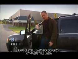 ["In his 2009 presidential campaign ad, Democratic candidate Bill Owens drives and confidently discusses job creation, emphasizing bipartisan cooperation, support for small businesses, and investments in clean energy. Scenes in the ad include Owens driving and interacting with workers in a factory, highlighting his readiness to boost the economy and foster collaboration."]