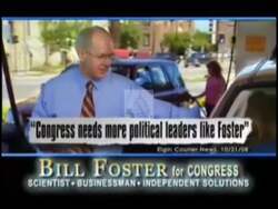 ["In the 2010 presidential campaign ad, Democratic candidate Bill Foster emphasizes his commitment to job preservation, responsible fiscal policies, and scientific support. Through various scenes, including confidently addressing audiences and being set in a lab environment, Foster highlights his achievements and contrasts his approach against his opponent's riskier plans. He presents himself as a leader dedicated to community interests and moderate policies."]