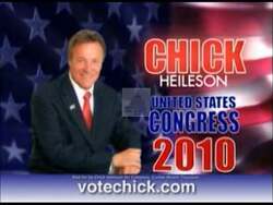 ["In the 2010 political TV ad, Republican candidate Chick Heileson prominently positions himself as a staunch advocate for constitutional values, economic liberty, and limited government. Throughout various scenes, Heileson consistently addresses the camera against patriotic backdrops, pledging to uphold constitutional dedication, Idaho values, and free-market principles, asserting a strong conservative stance."]