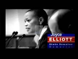 ["In a dynamic 2008 campaign ad, Joyce Elliott is portrayed energetically engaging with community members and advocating for vital issues. She stands out as a focused and innovative legislator at various forums, passionately addressing education, civil rights, and community needs, gaining strong support from her audience at every event."]