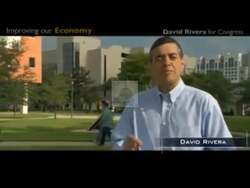 ["In the 2010 political TV ad, Republican candidate David Rivera emphasizes the crucial link between education and economic growth. Through various scenes of Rivera addressing audiences from podiums against backdrops of U.S. flags and \"Improving Our Economy\" banners, he passionately advocates for enhancing education to stimulate job creation and bolster the economy."]