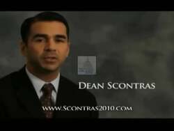 ["In his 2010 presidential campaign ad, Republican Dean Scontras focuses on personal integrity, truthful leadership, and veterans' support. Scenes feature Scontras speaking directly to viewers in a confident and earnest tone, surrounded by American flags and campaign signs, advocating for positive changes and criticizing outsourcing and negative campaigning."]