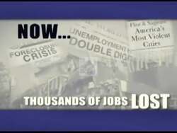 ["John Kupiec's 2010 political ad focuses on the economic decline, showcasing abandoned factories and dilapidated industrial facilities as symbols of lost jobs and prosperity. The visual narrative transitions from bleak cityscapes to uplifting images of Kupiec, coupled with a hopeful sunrise, positioning him as the candidate for economic revitalization and renewal."]