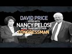 ["The 2010 political TV ad targeting Democratic candidate William Lawson juxtaposes images of David Price and Nancy Pelosi in Congress, frequently together, smiling or discussing, against a backdrop of economic difficulty and rising national debt. The ad underscores their alleged reckless spending and connects them with unpopular economic policies, aiming to sway voter sentiment by highlighting their collaboration and its perceived negative impacts on the economy."]