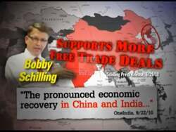["The 2010 political TV ad targets Democratic candidate Bobby Schilling, depicting him as complicit in job losses across Illinois due to his support for outsourcing and foreign-oriented trade deals. The ad strongly contrasts troubled Illinois workers and declining industries with thriving foreign labor markets, criticizing Schilling's foreign job market prioritization."]
