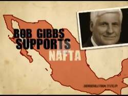 ["The 2010 political ad criticizes Democratic candidate Bob Gibbs for his support of trade policies like NAFTA, which the ad claims cost jobs in Ohio. Featuring scenes of Gibbs speaking and testifying in Congress, the ad presents data and critical text overlays emphasizing the negative impact of his trade policy stances."]