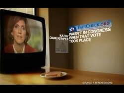 ["The political advertisement is sponsored by the national Republican congressional committee and targets Kathy doll Kemper, a Democratic candidate. The advertisement accuses Kemper of falsifying her voting record, particularly in relation to a wall street bailout vote, which they claim she did not participate in. The ad also criticizes Kemper for her alignment with the Democratic party, asserting that she consistently votes in line with their leadership. It highlights her support for the stimulus bill, implying it was unsuccessful, and accuses her of endorsing increased taxes and debt. The ad also suggests that Kemper frequently aligns with Nancy Pelosi, voting with her 93% of the time. The overarching theme is a portrayal of Kemper as a candidate who is not truthful with the electorate and who supports policies that the ad suggests are detrimental."]