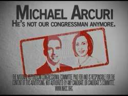 ["The 2010 political TV ad against Michael Arcuri, supported by the Republican Party, displayed a strong negative stance against the Congressman, depicting him as overly aligned with Nancy Pelosi and disconnected from the needs of his constituents. Scenes visualized Arcuri as Pelosis puppet, emphasized by unflattering juxtapositions and critical text, conveying that he no longer represented his voters but rather Pelosis interests. The mood set by somber music underscored the ad's critical message."]