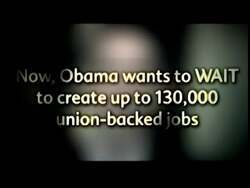 ["The 2012 political ad for Republican candidate Jason Altmire heavily critiques President Obama's handling of job legislation, particularly focusing on the delays associated with the Keystone Pipeline. Throughout the ad, various clips show President Obama speaking at different events, with overlaid text and imagery emphasizing criticism of his stance on the pipeline and urging legislative action. The overall tone suggests urgency and conflict over Obama's job policies."]