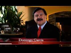 ["In the 2012 political ad, Democratic candidate Domingo Garcia passionately advocates for fair taxation and economic equality. Surrounded by visuals of diverse Americans, he addresses urgent economic issues from various settings, emphasizing his commitment to fiscal reforms, middle-class support, and public service investment. Garcia consistently projects a message of support for economically struggling families."]