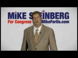 ["In the 2012 political ad for Mike Steinberg, the Republican presidential candidate is portrayed as serious and determined. Primarily seen in a suit with American flags often in the background, Steinberg emphasizes themes of economic reform, reduced federal government involvement, fiscal responsibility, and governmental reform. His stern, confident demeanor underscores a commitment to bold reforms and job creation."]