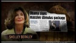 ["In the 2012 political TV ad for Shelley Berkley's presidential campaign, the visuals underscore Nevada's economic hardships including high unemployment and widespread foreclosures. The ad features critical commentary on Berkleys voting record, particularly her support for Obama's stimulus plan, suggesting these issues are key themes of the campaign."]