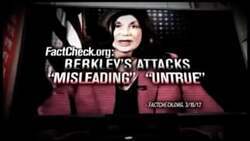 ["In the 2012 political TV ad for Democratic Party candidate Shelley Berkley, various scenes depict serious tones highlighting alleged unethical actions by Berkley. The ad portrays her in a negative light, with multiple scenes likely featuring accusatory text or imagery, and Berkley appearing concerned or defensive amidst these allegations."]