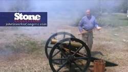 ["In his 2014 presidential campaign ad, Republican John Erwin Stone stands by a historic cannon, symbolizing the defense of constitutional values through voting rather than violence. He invokes revolutionary imagery to connect past struggles with present commitments, urging leadership change and active participation in democracy to uphold America's foundational principles."]