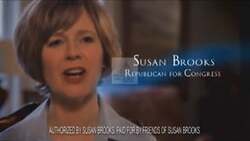 ["In her 2014 presidential campaign ad, Republican Susan Brooks presents herself as a determined advocate for fiscal conservatism and political reform. Throughout various scenes, she confidently addresses the camera, often backed by American symbols, highlighting her commitment to healthcare reform and conservative policies. Her stern, focused demeanor underscores her serious approach to leadership."]