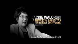 ["The 2014 political TV ad against Republican Jackie Swihart Walorski features multiple scenes of worried families in domestic settings, emphasizing the burdensome economic impact of her proposed 23% sales tax increase. The ad visually and textually argues that Walorski's tax plan would lead to tougher financial decisions for Hoosier families."]