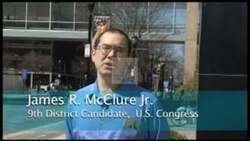 ["In the 2014 political TV ad for James R. McClure, a Democratic candidate in Indiana's 9th District, McClure passionately criticizes the current representative's alignment with party leaders while expressing his deep commitment to service, driven by his veteran background. Scenes across various settings underline his earnest appeal for improved representation and change."]