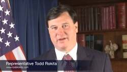["Todd Rokita's 2014 presidential campaign ad highlights his commitment to Republican values and policies, emphasizing community strength, personal freedom, and critiques of government dependency. Scenes show Rokita speaking confidently at various events, promoting a citizen-focused governance, critiquing Obama's policies, and advocating for economic improvement and healthcare reform. The ad underscores his dedication to improving lives based on shared American values."]
