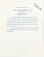 ["Remarks of Senator Dole before the Kansas Association for Retarded Children's annual convention. He discusses programs and legislation to aid those with mental disabilities, a congressional taskforce on disability, and the need for additional support and resources for disabled Americans."]