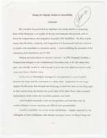 ["Foreword  for William L. Lebovich's book 'Design for Dignity' by Senator Robert Dole discussing the importance of accessibility and accommodations for not only people with disabilities, but non-disabled people as well."]