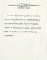 ["Speech given by Senator Bob Dole in Senate Hart Building 143 regarding plans to move forward with disability rights in America"]