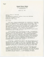 ["Letter to Senator Ernest F. Hollings from Senator Bob Dole requesting appropriations to fund a technical assistance program for disabled individuals through the Equal Employment Opportunity Commission and the Department of Justice."]
