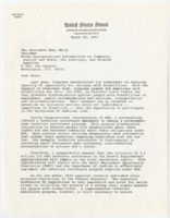 ["Letter to Congressman Neal Smith from Senator Bob Dole requesting appropriations to fund a technical assistance program for disabled individuals through the Equal Employment Opportunity Commission and the Department of Justice."]