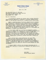 ["Letter to Secretary of Health and Human Services Louis W. Sullivan from Senator Bob Dole asking Sullivan to review the Social Security Administration's decision to prematurely terminate a grant to the National Association of Rehabilitation Facilities"]