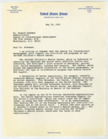 ["Letter to Ronald Roskens from Senator Bob Dole requesting the Agency for International Development (USAID) to support the US/USSR Children's Health Center"]