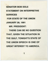 ["Statements made by Senator Bob Dole on announcing the interpretive services available at the State of the Union."]