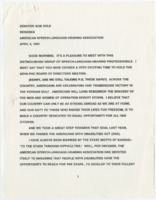 ["Remarks by Senator Bob Dole to the American Speech-Language-Hearing Association regarding communication barriers and accessibility."]