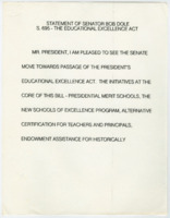 ["Statement by Senator Bob Dole regarding the Educational Excellence Act's passing in the Senate"]