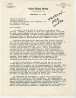 ["Letter from Senator Bob Dole to the Delaware Valley Project with Industry, Inc. Executive Director, Daniel C. Sullivan about Dole's various efforts to help disabled Americans."]