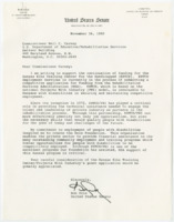 ["Letter from Senator Bob Dole to Commissioner Nell C. Carney of the U.S. Department of Education/Rehabilitation Services expressing support for the continuation of funding for the Kansas Elks Training Center for the Handicapped (KETCH)."]