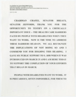 ["Reading copy of Senator Bob Dole's statement before the Senate Finance Subcommittee on Social Security and Family Policy."]