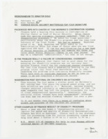 ["Memorandum regarding various social security matters in relation to disability. Includes letters between Senator Bob Dole and Jerry L. Marshaw of the National Academy of Social Insurance and a Washington Post article titled \"Phony Peace.\""]