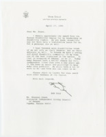 ["Thank you letter from Senator Dole to Shannon Jones about the leadership reward he was given from the Kansas Disability Caucus"]