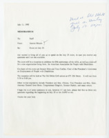 ["Memorandum regarding the time and location of the celebration of the 5th anniversary of ADA (the Americans with Disabilities Act) and creation of the AAPD (the American Association of People with Disabilities)"]