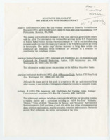 ["Ann's Corrected Version of an annotated bibliography with sources relating to the Americans with Disabilities Act. Attached are Materials Developed by the U.S. Equal Employment Opportunity Commission, Department of Transportation Civil Rights Division, and the Federal Communications Commission along with Materials Available from the U.S. Congress."]