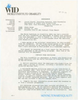 ["Memorandum to the Associate Director of the Dole Foundation and Vice President of the World Institute on Disability regarding a contract between the two organizations to create a bibliography about the Americans with Disabilities Act."]