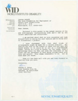 ["Letter from Steven Brown at the World Institute on Disability to Jeanne Argoff at the Dole Foundation discussing the ADA bibliography and the hopes for an additional contract."]