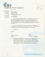 ["Letter from the World Institute on Disability to Paul Hearne at the Dole Foundation concerning the WID's 10th Anniversary Celebration"]