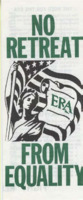["Leaflet by the National Organization for Women titled \"No Retreat from Equality.\" The leaflet argues in favor of women's equality and the continued need for it."]
